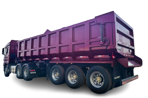 Semirreboque 3 eixos com caçamba de empurre CATISTI para transporte seguro.
