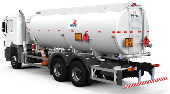 Tanque Rodoviário para Transporte de Combustível Mepel sobrechassi em aço carbono.